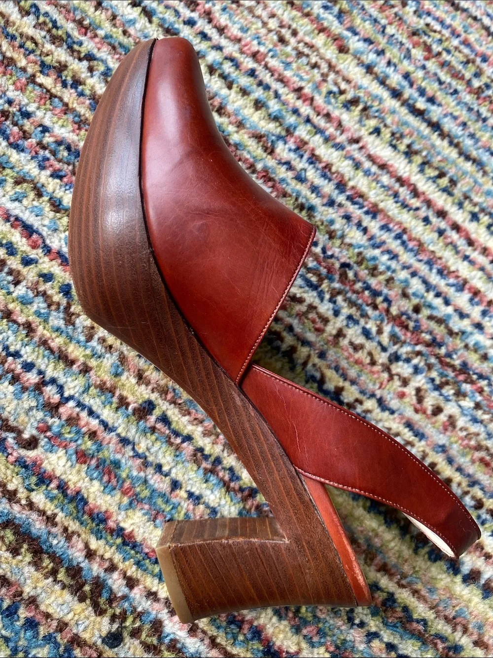 Women’s Leather Slingback Platform Heel in Rustic Red